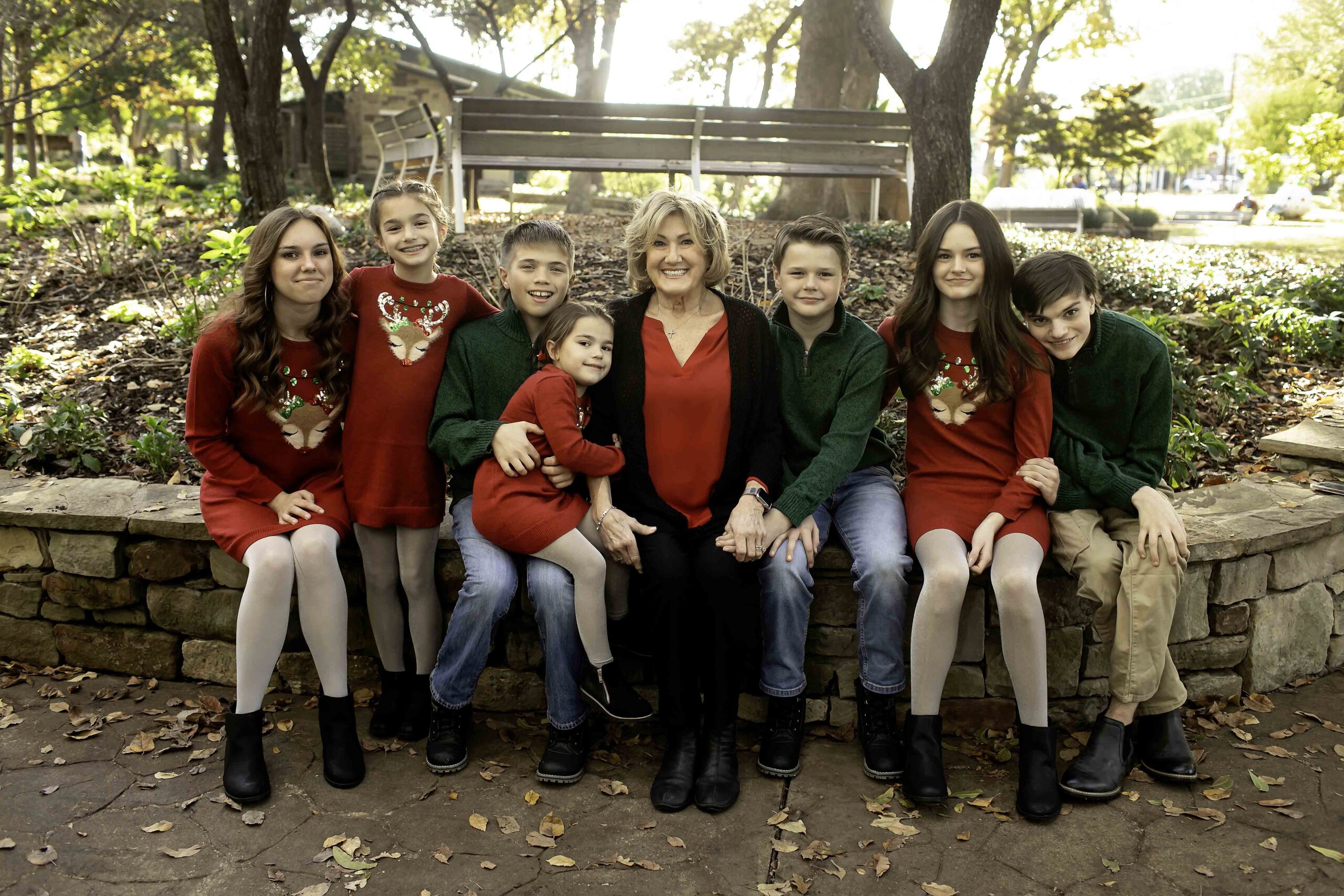 cousins and grandma portrait at park in grapevine texas