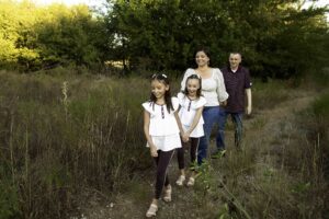 Family Shoot with Twins at Northwest Community Park in Fort Worth TX Walking in a line 