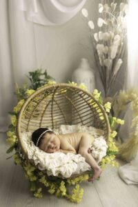 Newborn Baby Girl in Boho Setting 