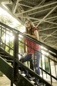 Senior Session with Girl in Fort Worth  at Trinity Park with stairs 
