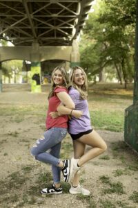 Senior Session with Girl in Fort Worth  at Trinity Park with friend 