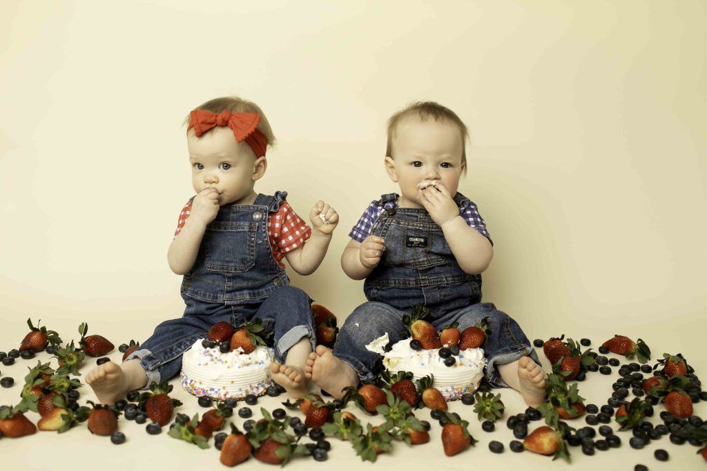 A memorable strawberry smash birthday shoot for twins, with Chunky Monkey Photography freezing every messy, joyful moment in time